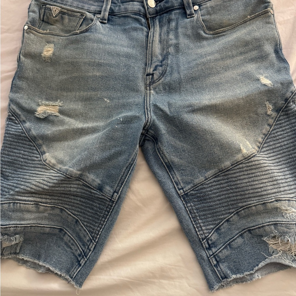 Guess Men's Blue Distressed Jean Shorts